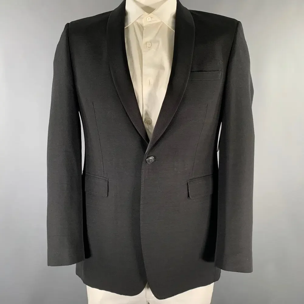 BURBERRY LONDON Size 42 Regular Black Wool Silk Shawl Lapel Sport Coat